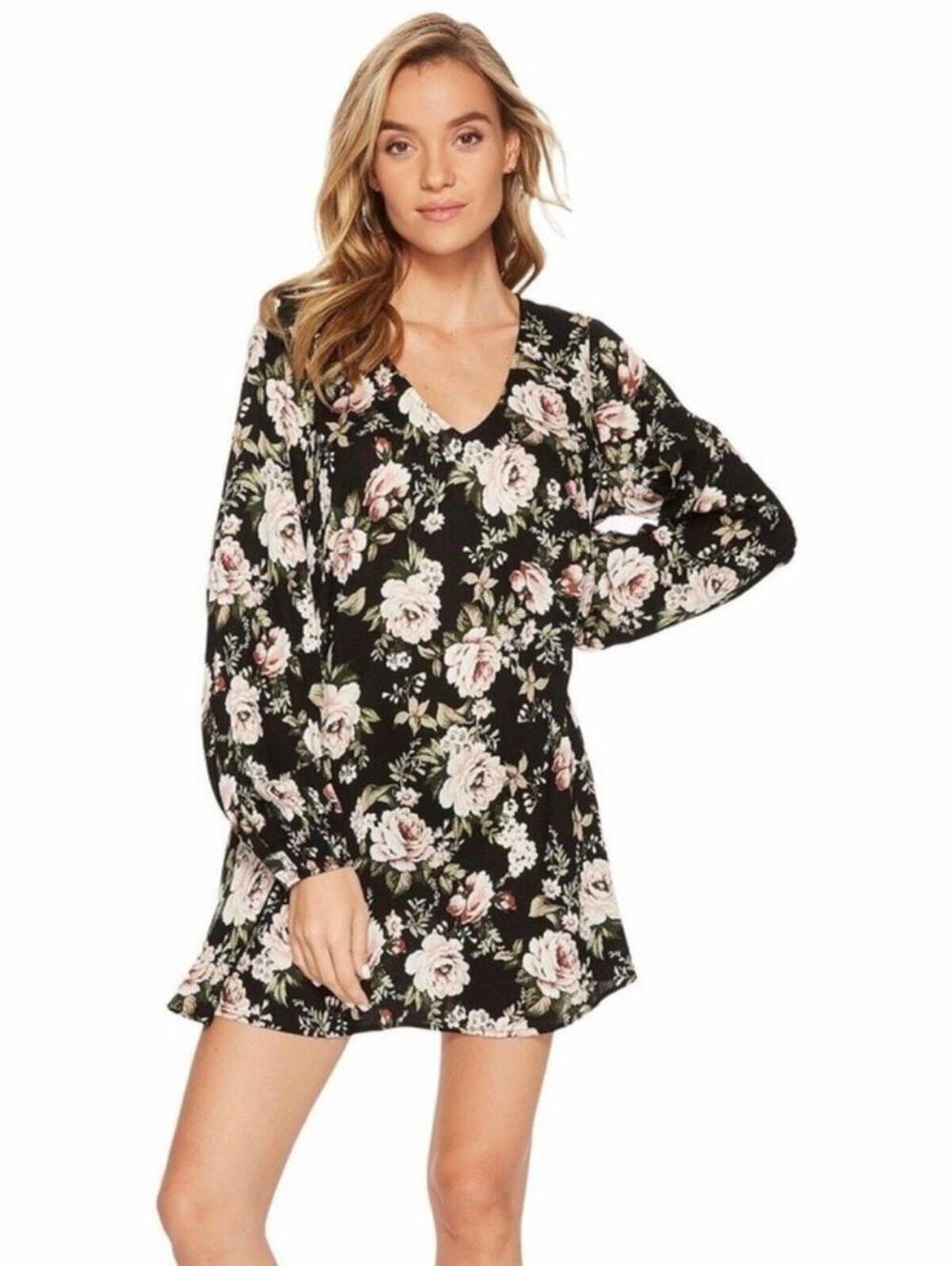 Show Me Your Mumu Donnie Black Floral Mini Dress Long Sleeve S